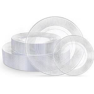 FLOWERCAT 100PCS Plastic Plates - Heavy Duty  for 50guests 10inch & 7inch(Clear)